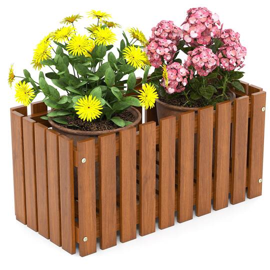 Costway Solid Wood Patio Furniture Slat Style Flower Planter Box